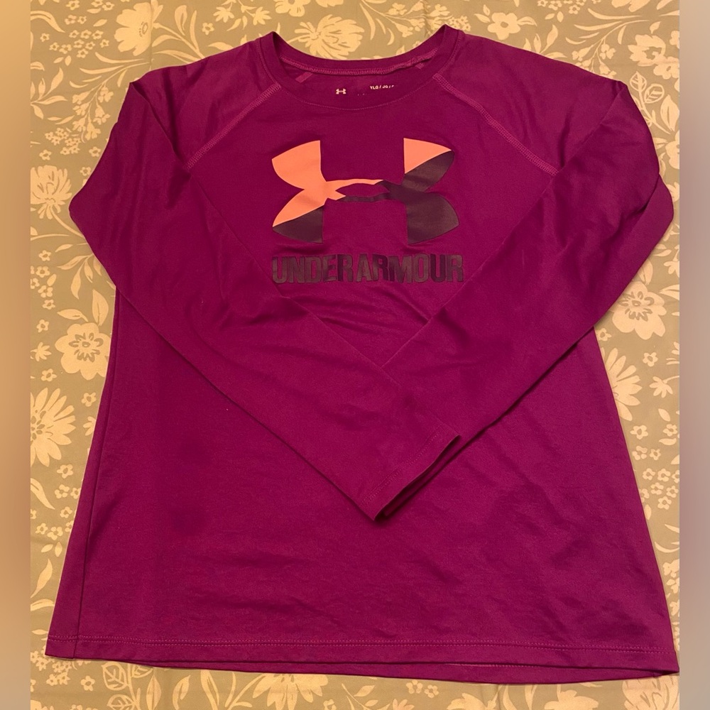 Under Armour Kids Girls Purple Long Sleeve Athletic Top Size Youth Large